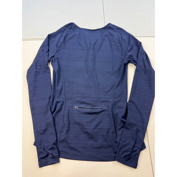 Athleta Momentum Long Sleeve Top Half Zip Ruched Running Navy Blue S - Picture 2 of 8